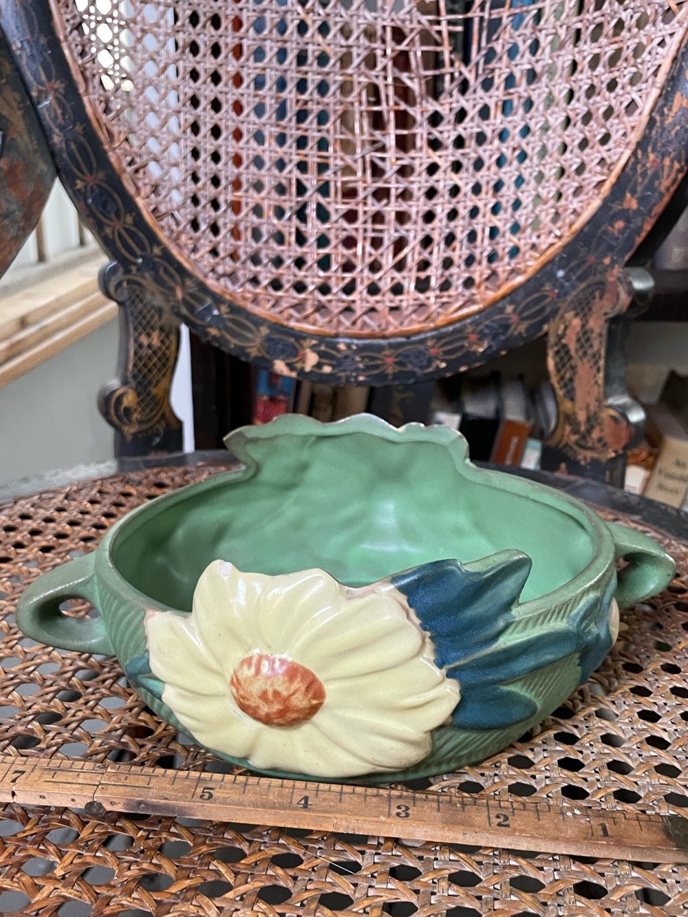 Roseville Green Floral Ceramic Bowl
